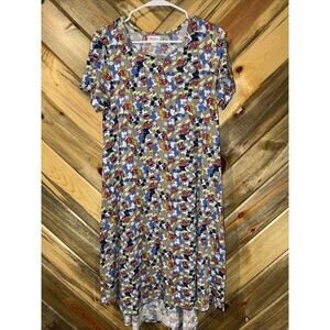 Lularoe Carly Mickey Mouse Midi Dress Womens Size S Hi-Low Chest Pocket
